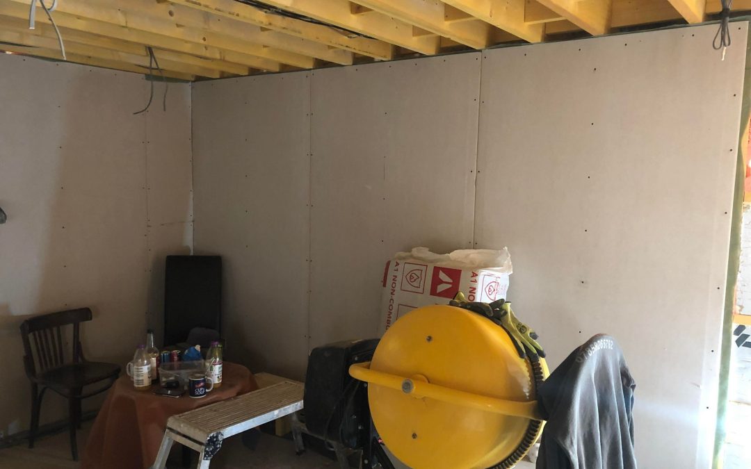 Large project- update- white gypsum boards in progress